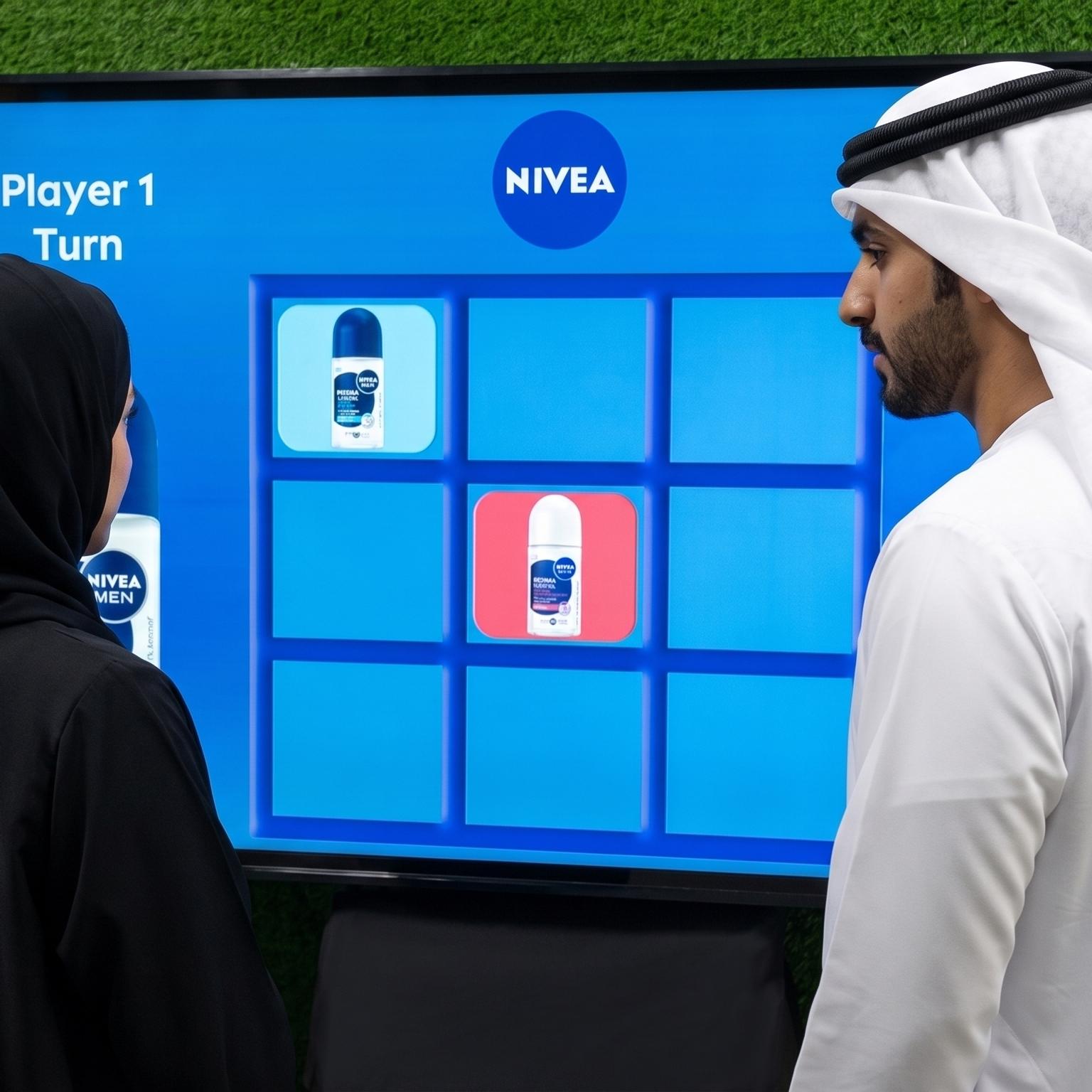 Interactive AI Tic-Tac-Toe game display for event brand activation in Dubai